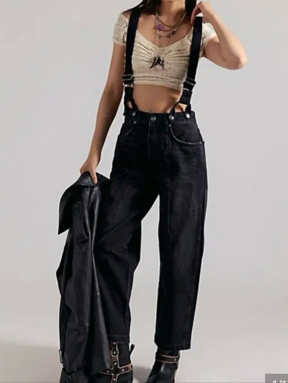Free People Berkley Suspender Jeans - Black